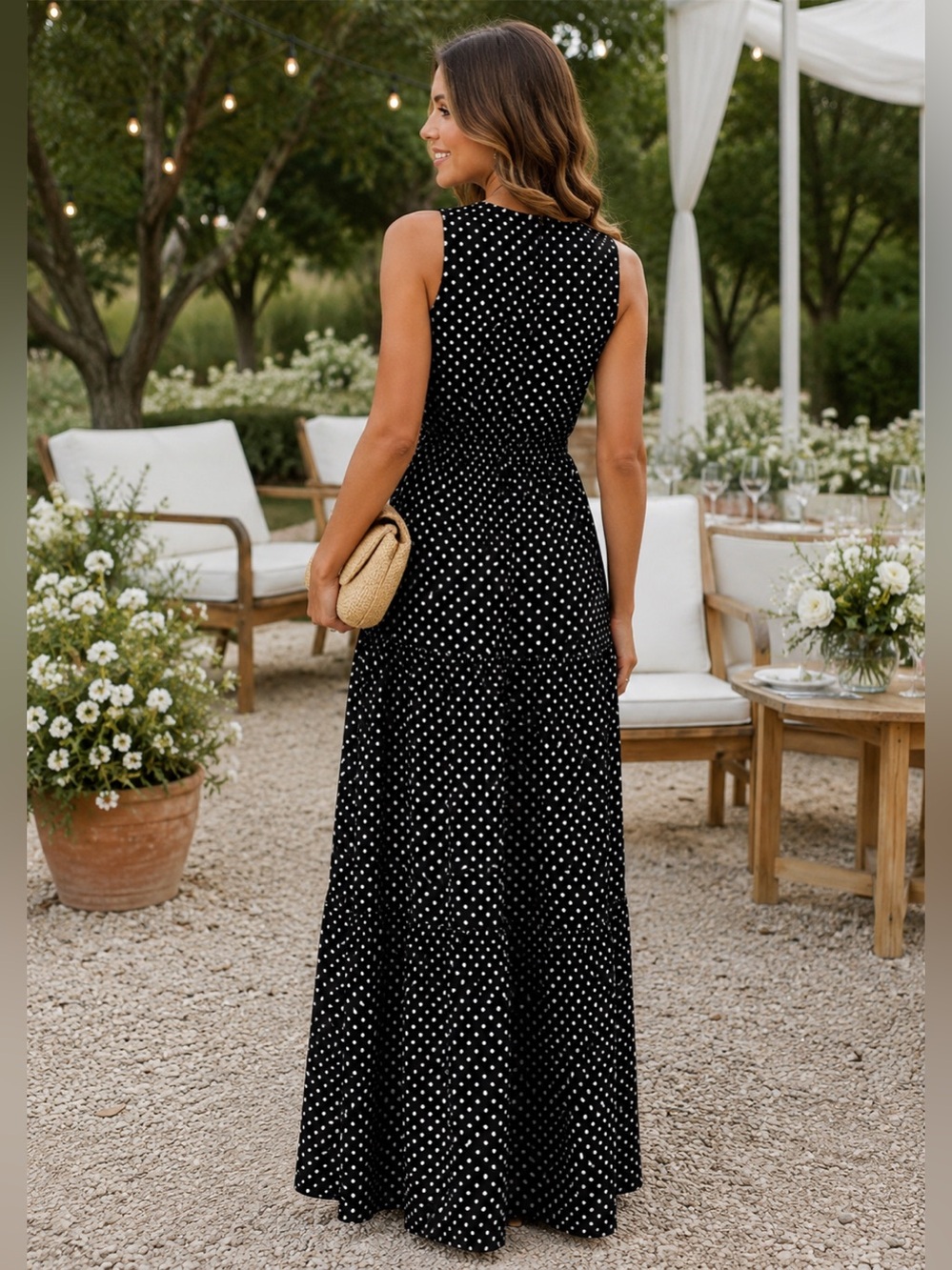 Black Polka Dot Maxi Dress Size M
